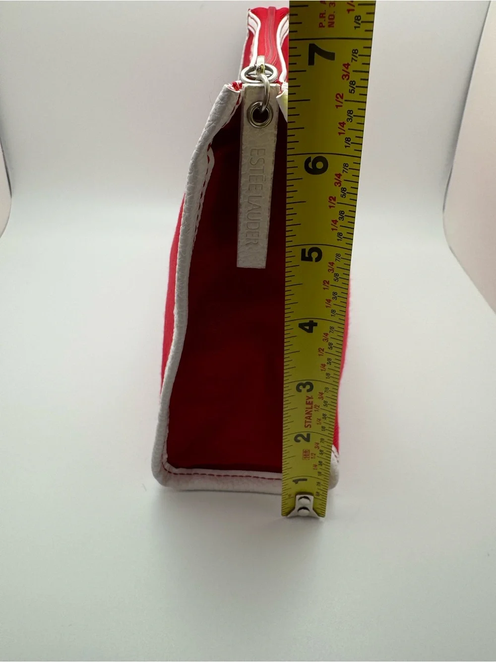 Estée Lauder Red & White Cosmetic Makeup Bag Travel Organizer Zip Pouch Case EUC